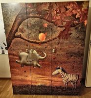Armoire enfant 3 portes  Décor animaux  140 × 51 × 181 cm
