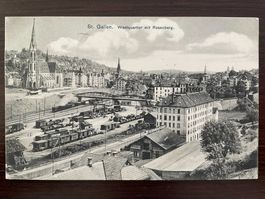 ST. GALLEN Westquartier mit Rosenberg, Eisenbahnwagen / Züge