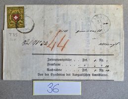 Brief Rayon II 10 Rp. Aarau 1851 historisch echt..