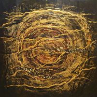 Acrylbild Abstrakt mit Gold, 80x80 cm
