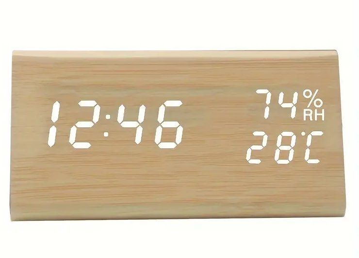 Orologi da terra & Orologi da parete: LED Wecker Digital Holz Uhr mit Temperatur & Luftfeuchte – Nuovo e nell'imballaggio originale da Genève venduto da Lotus-18 8