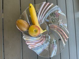 Obstschale aus Glas mit Blattdekor, 30 cm