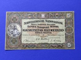 5 Franken nötli 16 Oktober 1947 serie 36Z / N.038085 wie Neu
