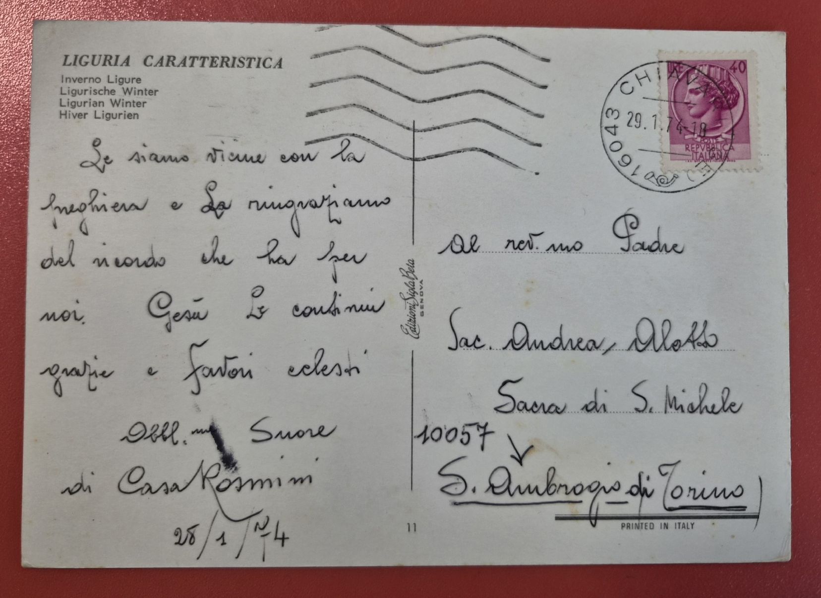 Ansichtskarten: LIGURIA WINTER 1974 – Gebraucht aus Melchnau von Arthurius 1