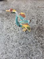 Figur Gans Cloisonné Emaille Metall vergoldet 8cm