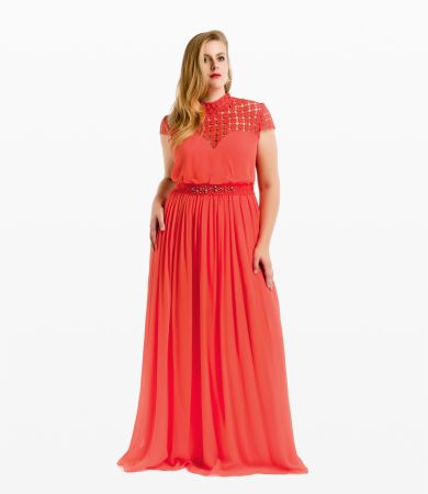 MAXIKLEID AUS SEIDE MIT SPITZE