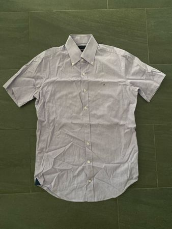 Chemise Tommy Hilfiger manches courtes cadrié lilas clair
