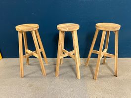 3 x Holz Barhocker