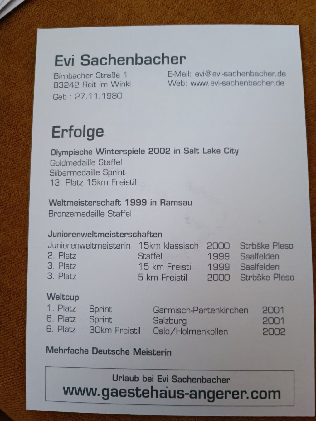 Autografi: Evi Sachenbacher - Olympia Gold - Handsigniert – Usato da Menziken venduto da Autogramme 1