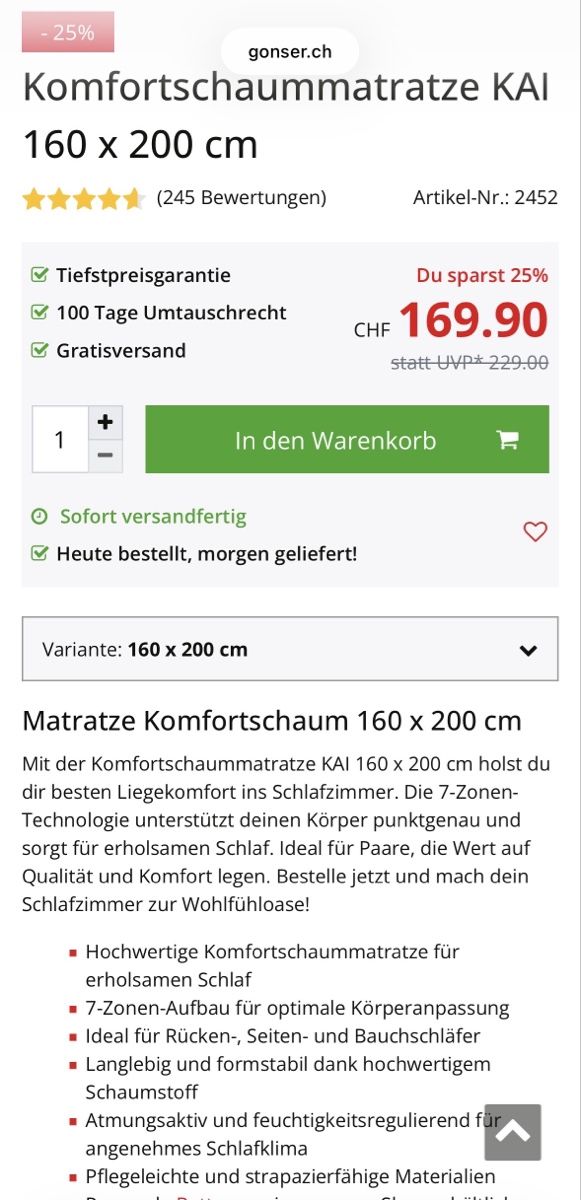 Materassi: Matratze neu 160x200 – Nuovo (secondo la descrizione) da Volketswil venduto da Aboa 4