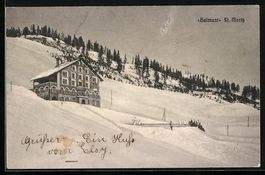 St. Moritz, Belmunt, Haus im Schnee, Eis
