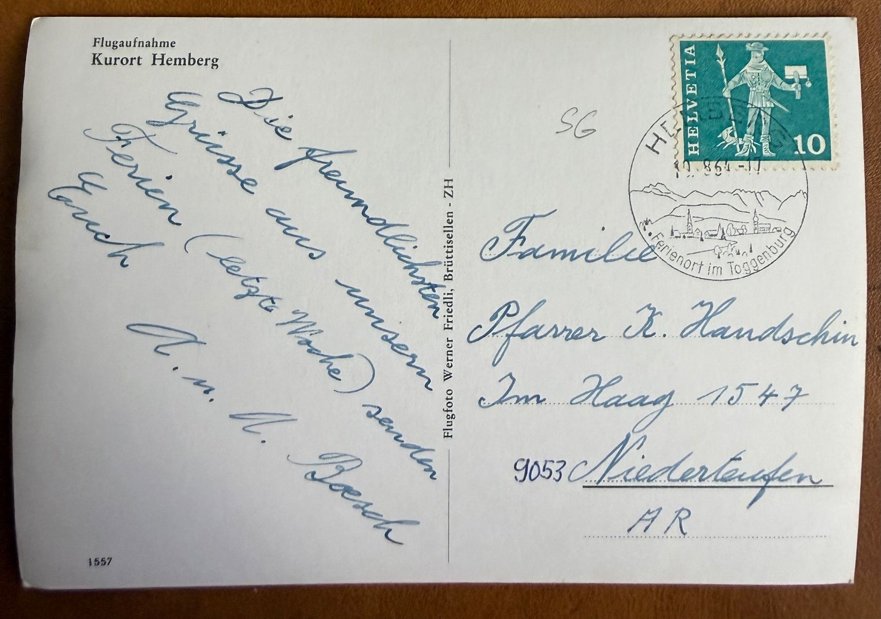 Ansichtskarten: Hemberg - Flugaufnahme - 1964 – Gebraucht aus Lutry von Ediego 1