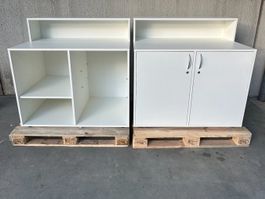 2x Infotheken Empfangstheken weiss mit Stauraum im Set