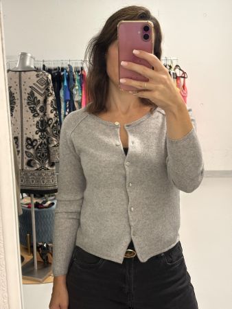 Rosamunde Strickjacke in Grau aus Kaschmir Wolle Gr. S/M