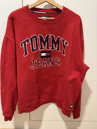 Tommy Jeans Red Cotton Winter Sweater, Size XL, Used