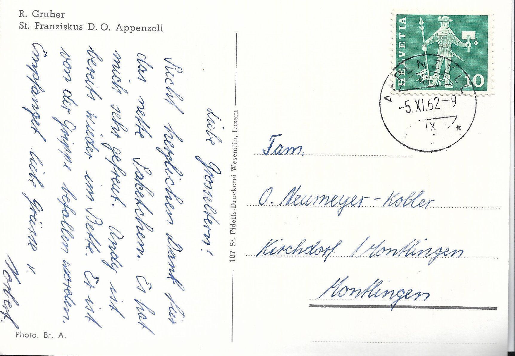 Cartoline postali: Ansichtskarte Appenzell 1962 – Usato da Wildhaus venduto da Hukwildhaus 1