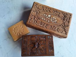 3 Holzschatullen, Holzkästchen, Handarbeit, Vintage
