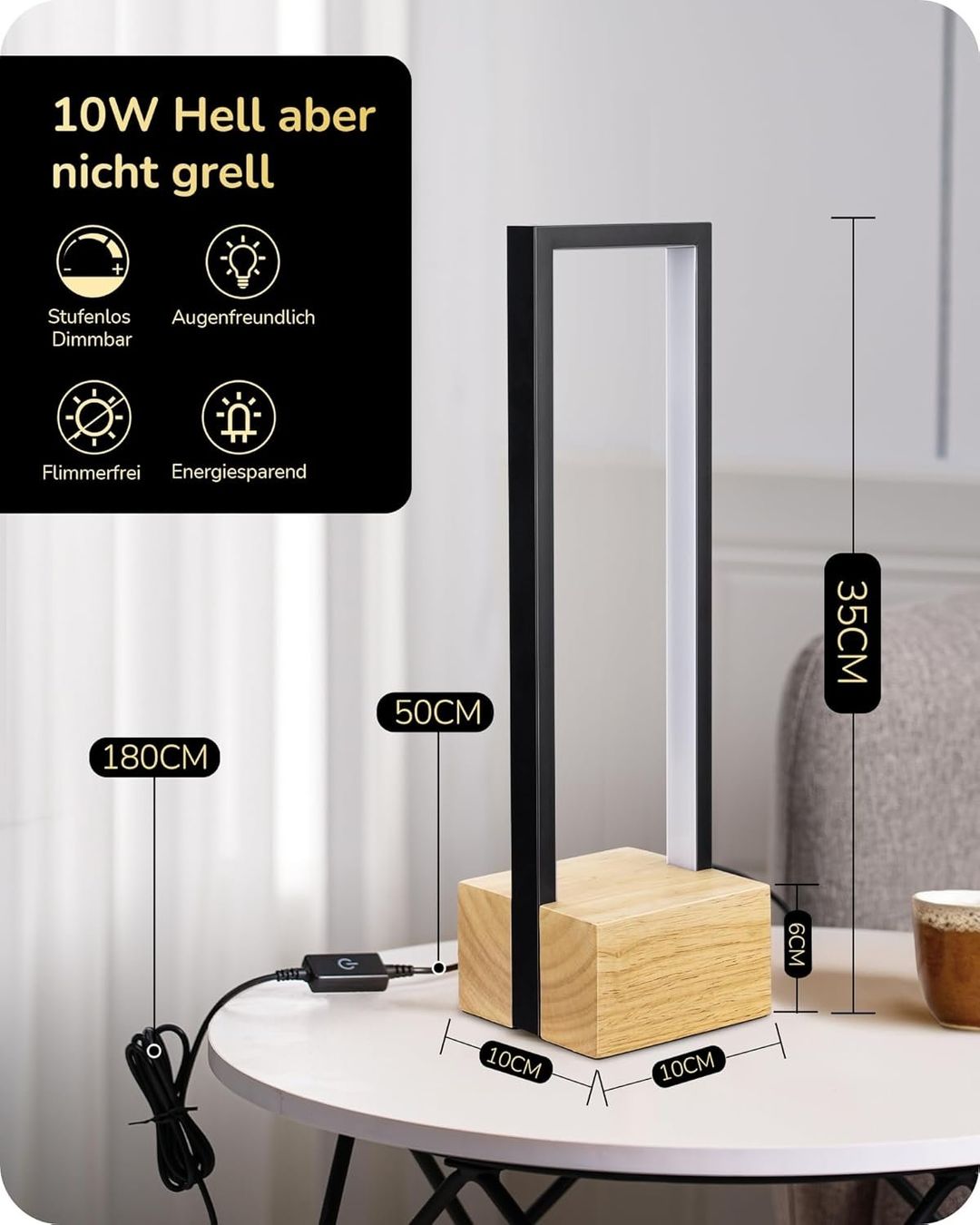 Lampade: Tischlampe Holz Touch Dimmbar 3 Farbtemperaturen – Nuovo e nell'imballaggio originale da Nuglar venduto da SmartLiving24 1