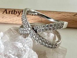 Cross-Over Design Ring Silber925 Vintage Style Pavé-Zirkonia