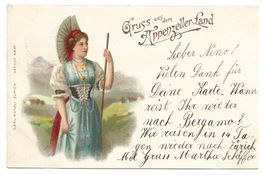 Gruss aus dem Appenzeller Land (AI) Trachtenfrau  Litho 1899