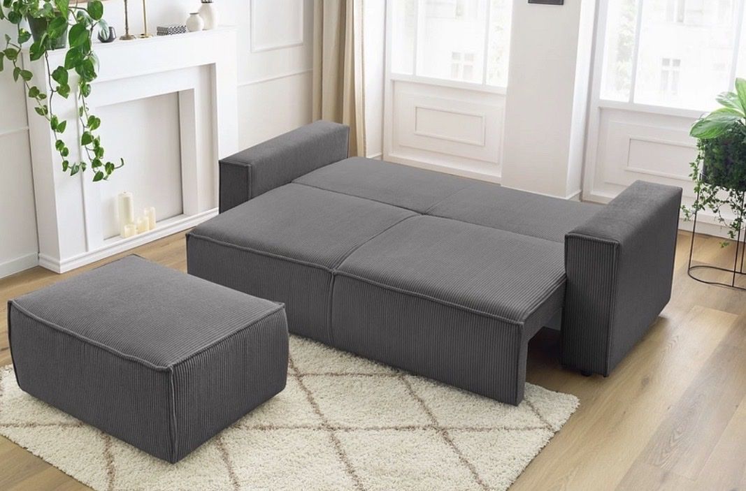 Divani: Sofa Bett Funktion mit Hocker Bobochic grau Cord – Usato da Aarwangen venduto da Sandro_66 6