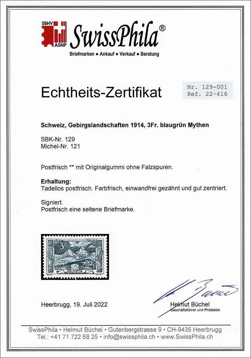 Tutti i francobolli: 3Fr. Gebirgslandschaften, Mythen postfrisch – Nuovo (secondo la descrizione) da Heerbrugg venduto da Swissphila 1