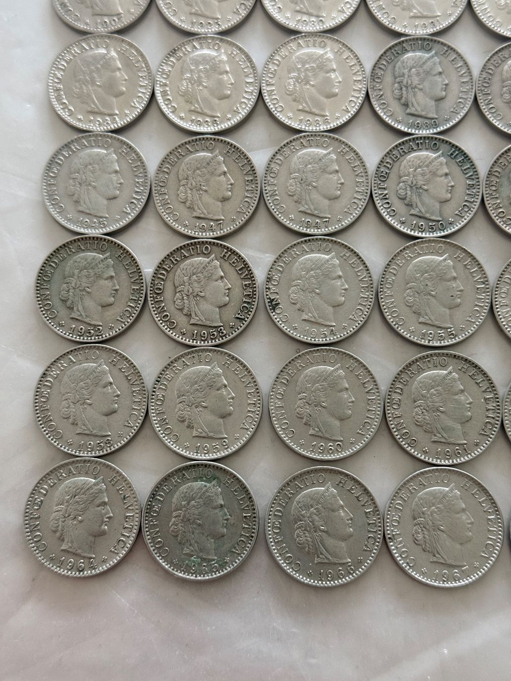 Alle Münzen: 36 x 20 Rappen  1907 - 1969 – Gebraucht aus Wallisellen von SWISS_SILVER1 3