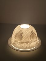 Teelicht Porzellan 3tlg weiss Motiv Vögel