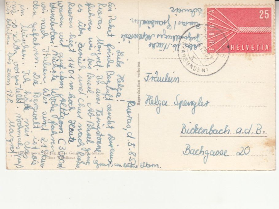 Ansichtskarten: Piz Calmot 1957 – Gebraucht aus Bürglen TG von StampGraf 1