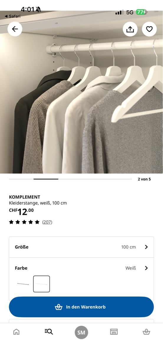 Porte manteau: KOMPLEMENT Clothes Rail white 100 cm – Neuf avec emballage d'origine à Adlikon b.Regensdf par sxmx13 2