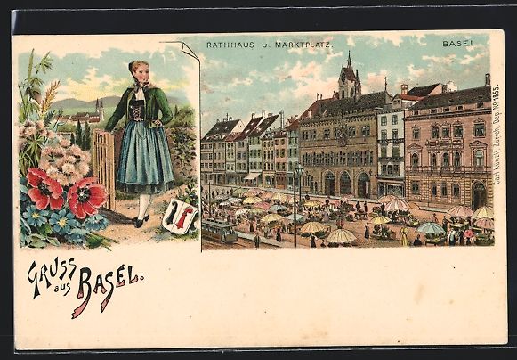 Cartoline postali: Litho Basel, Rathhaus und Marktplatz mit – Usato da Berlin venduto da bartko-reher