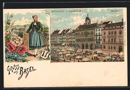 Litho Basel, Rathhaus und Marktplatz mit