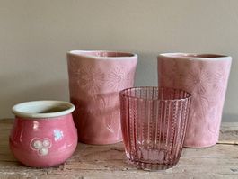 Deko-Set 4-teilig rosa Keramik und Glas gebraucht