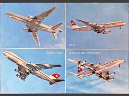 Carte postale : avions DC-10, DC-8, Boeing 747B, Convair 990