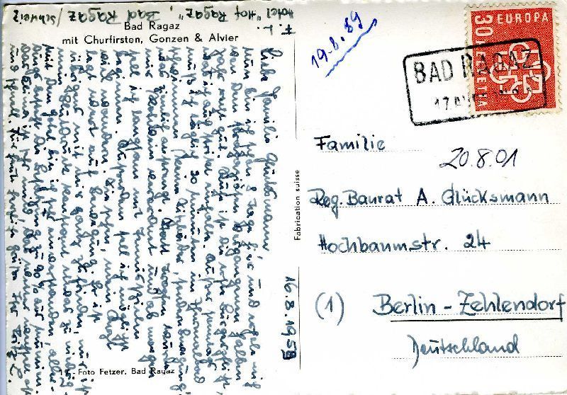 Cartoline postali: Bad Ragaz +1989 Behelfsstempel nach Berlin – Usato da Emmenbrücke venduto da teestube 1