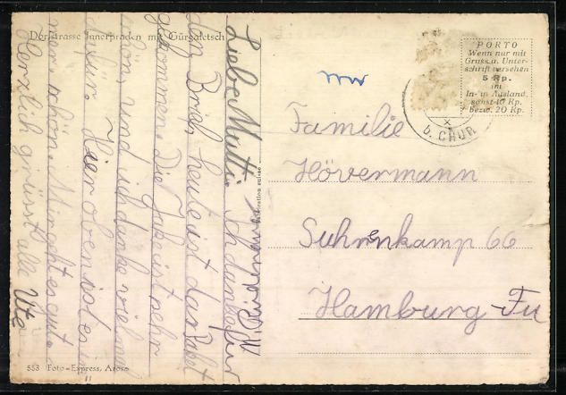 Cartoline postali: Innerpraden, Dorfstrasse mit Gürgaletsc – Usato da Berlin venduto da bartko-reher 1