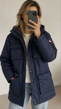 Parka Tommy Hilfiger blu impermeabile con cappuccio