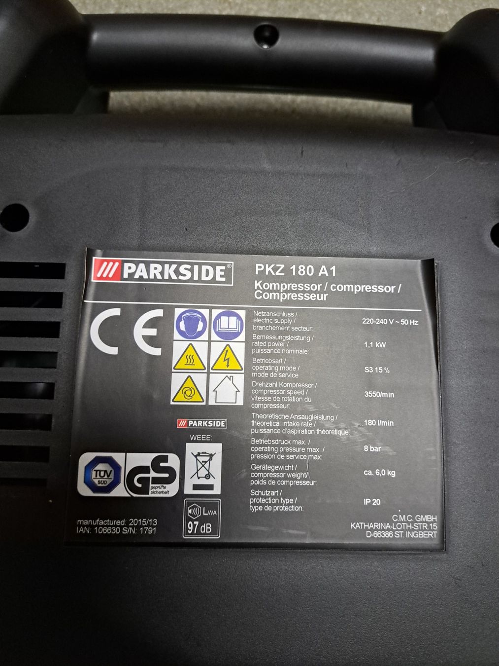Parkside Compressori: Kompressor 220 Volt 8 bar – Usato da Boswil venduto da Mriesen 1