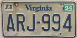 USA Licence Plate Virginia