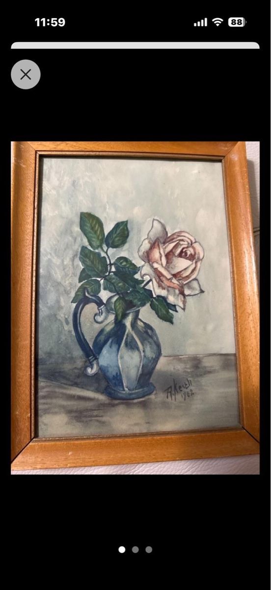 Dipinti: Aquarelle originale: Rose délicate dans vase bleu! – Usato da Neuchâtel venduto da sta_9pcz 1