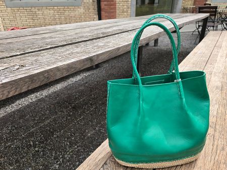 Korb: Korbtasche Leder smaragdgrün-ANGEBOT