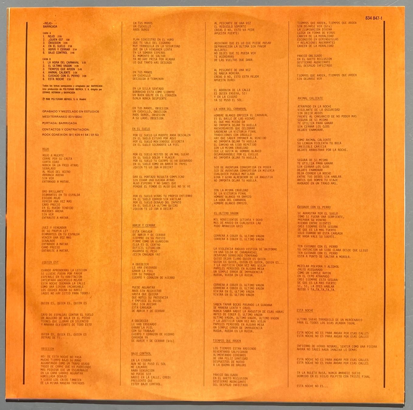 Schallplatten: BARRICADA - ROJO – Gebraucht aus Poliez-Pittet von Newtown-Records 2