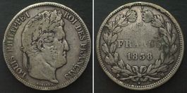 LOUIS PHILIPPE Ier 5 Francs 1838 MA, Marseille, argent