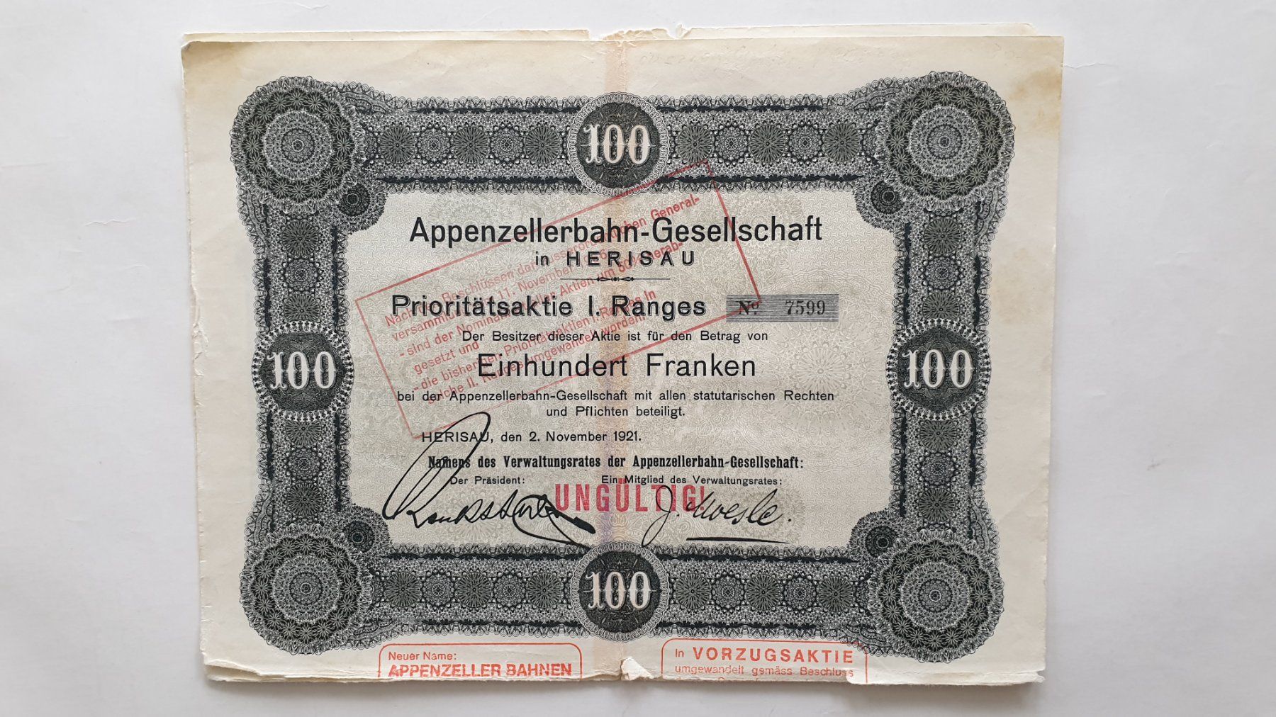 Documenti: Appenzellerbahn-Gesellschaft. 1921. – Usato da Goldach venduto da armando_r