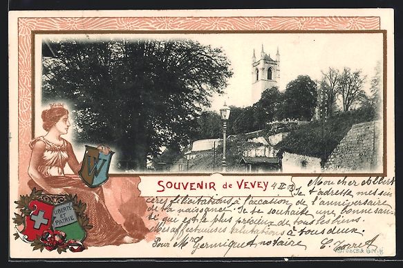 Cartes postales: Passepartout-Lithographie Vevey, Wallanl – D'occasion à Berlin par bartko-reher