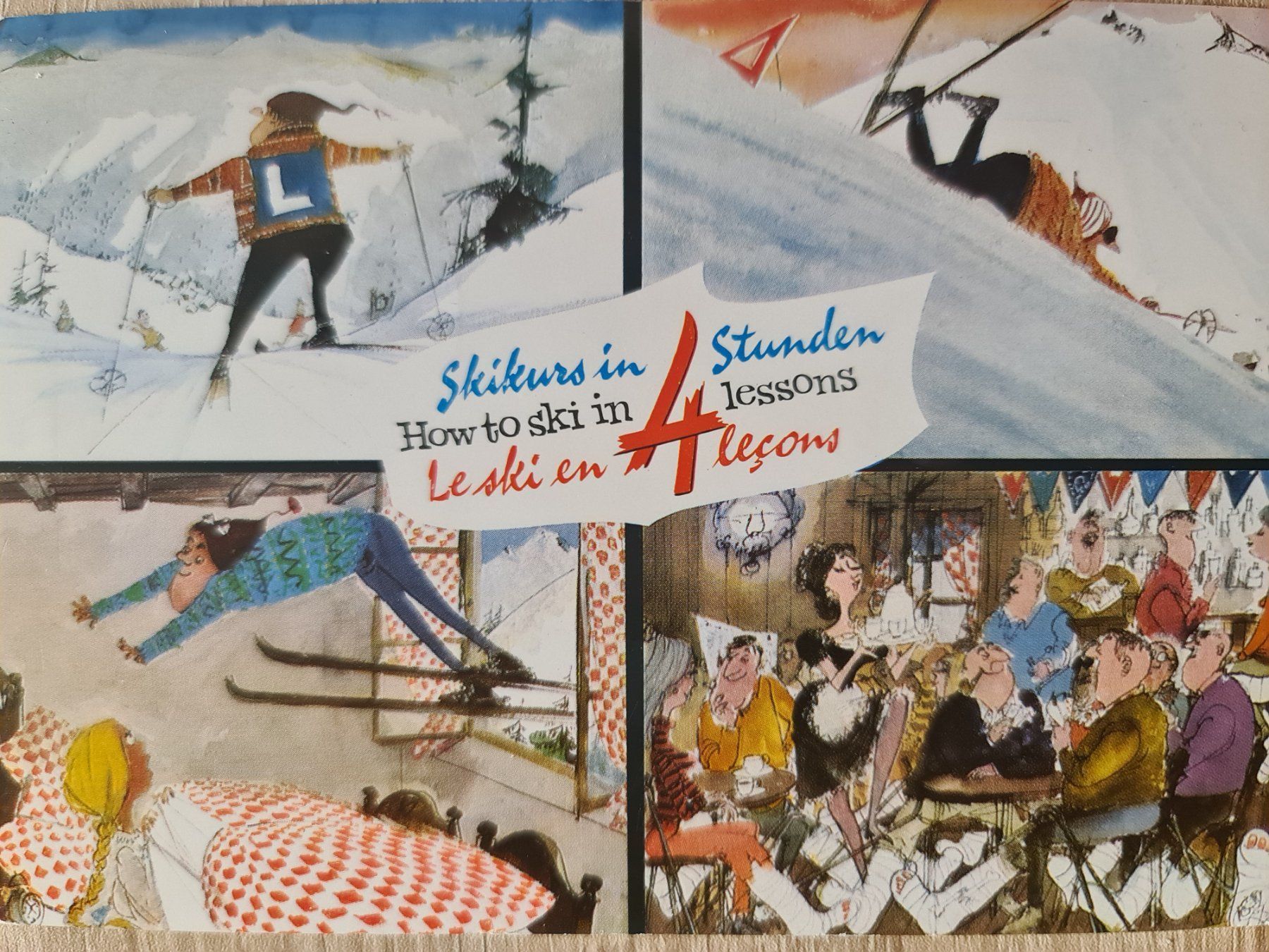 Cartoline postali: Ansichtskarte Ski Kurs in 4 Lektionen 1970 – Usato da Dintikon venduto da Vexi