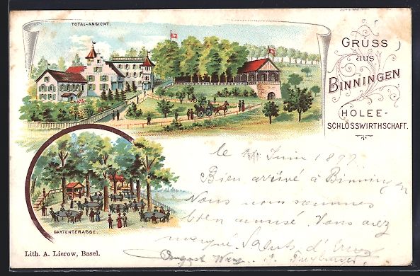 Ansichtskarten: Litho Binningen, Holee-Schlosswirtschaft – Gebraucht aus Berlin von bartko-reher