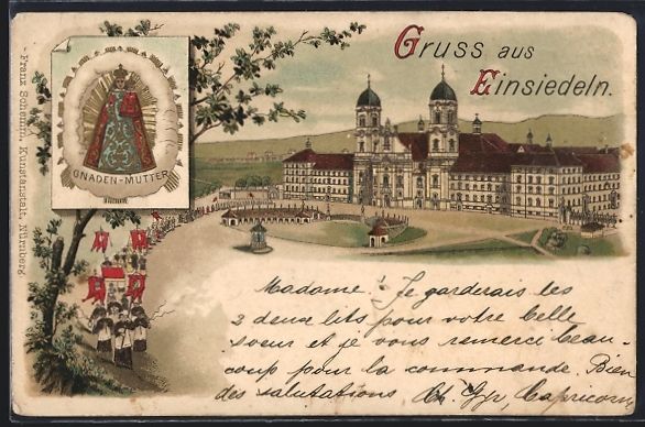 Cartoline postali: Litho Einsiedeln, Prozession vor dem Klo – Usato da Berlin venduto da bartko-reher