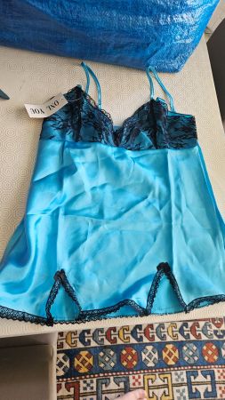 Negligè azzurro-nero corto tg.L Onlyou nuovo