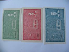 Indien 5, 25, 100 Rupien, 3er-Set, Jawaharlal Nehru, UNC